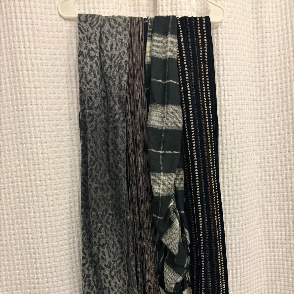 Elegant Gray and Black Patterned Scarves Set
